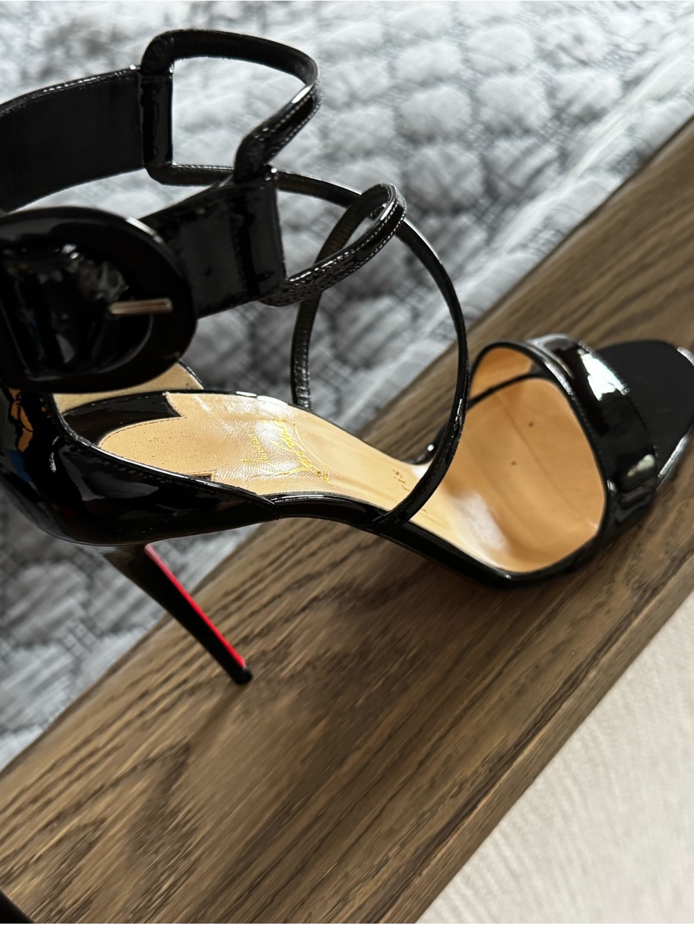 Christian Louboutin Black Patent Leather Strappy Stiletto Sandals with Red Sole